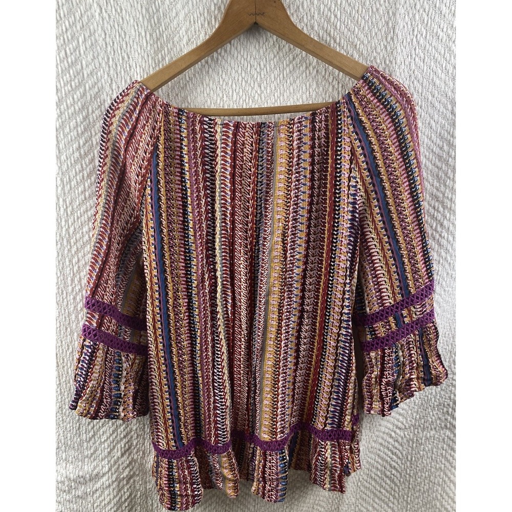 JOHN PAUL RICHARD Womens 3/4 Sleeve Blouse Medium Purple Abstract Multi Color - Picture 11 of 12